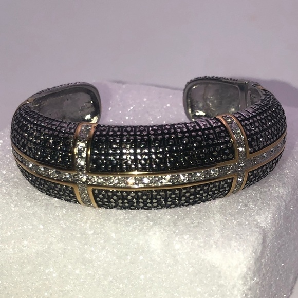 DSMK Stainless Steel & Gold Tone Rhonestone Hinged Cuff 7.2” - Picture 3 of 9
